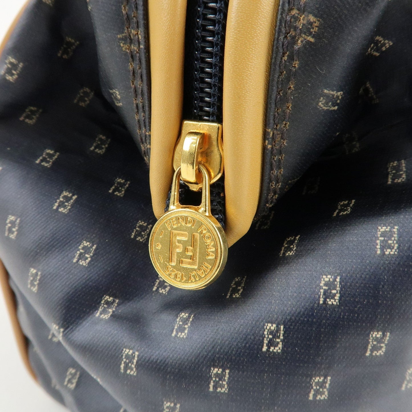FENDI PVC Leather 2Way Bag Hand Bag Navy Brown