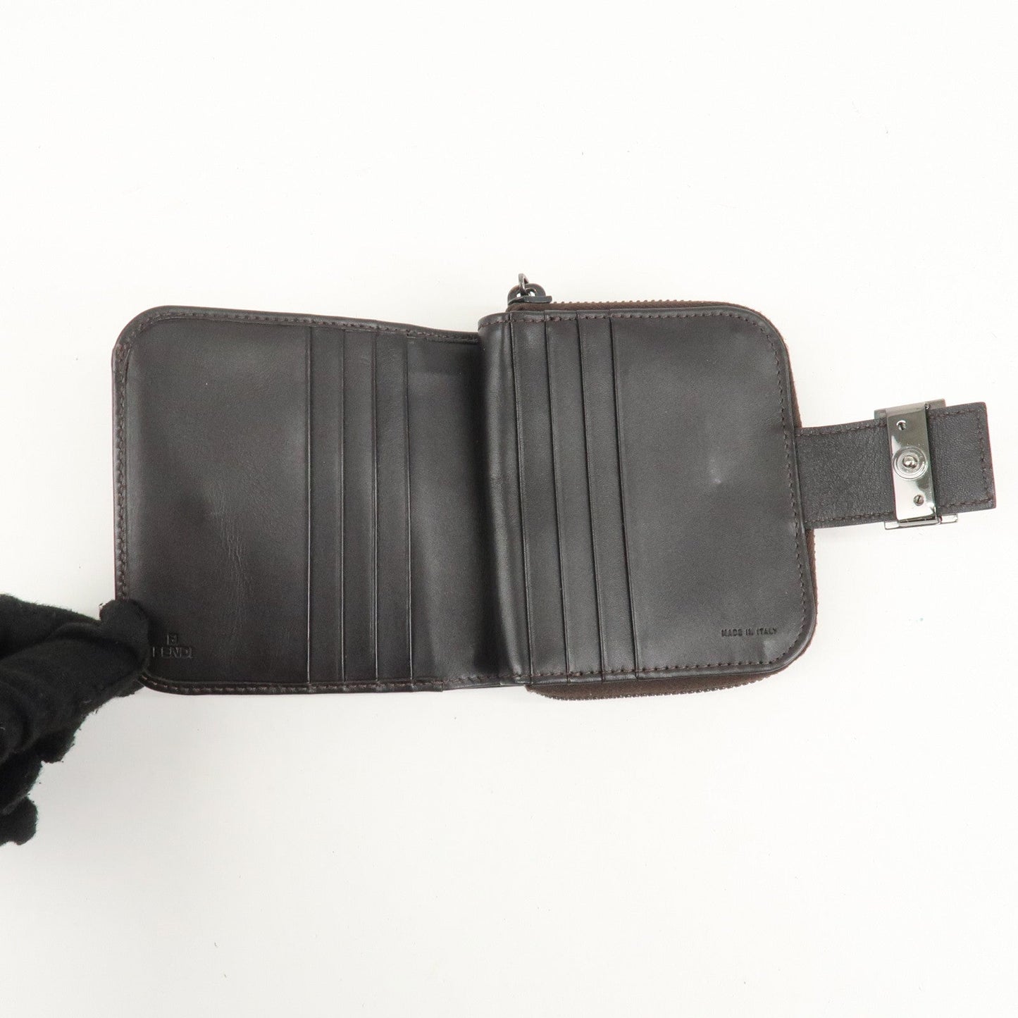 FENDI Zucchino Canvas Leather Zippy Around Bi-fold Wallet