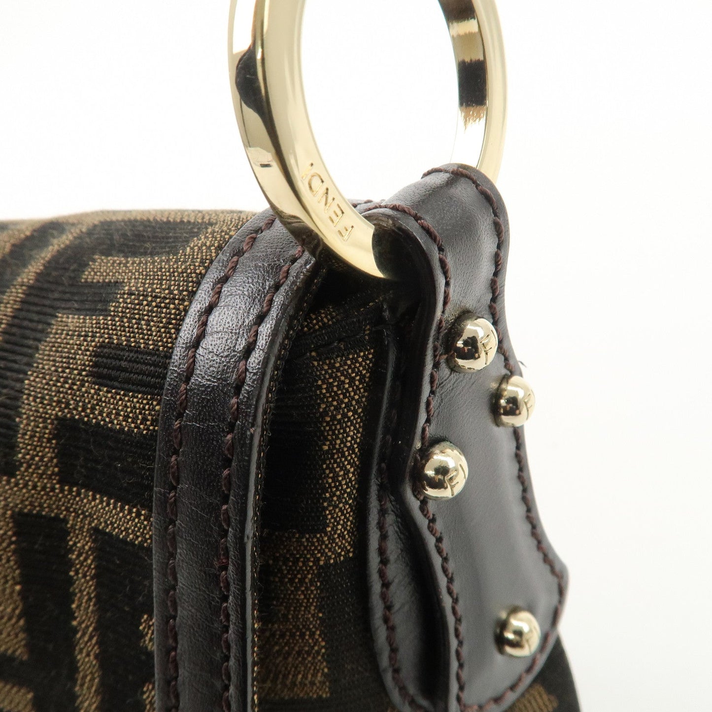 FENDI Zucca Canvas Leather Shoulder Bag Beige Brown 8BR445
