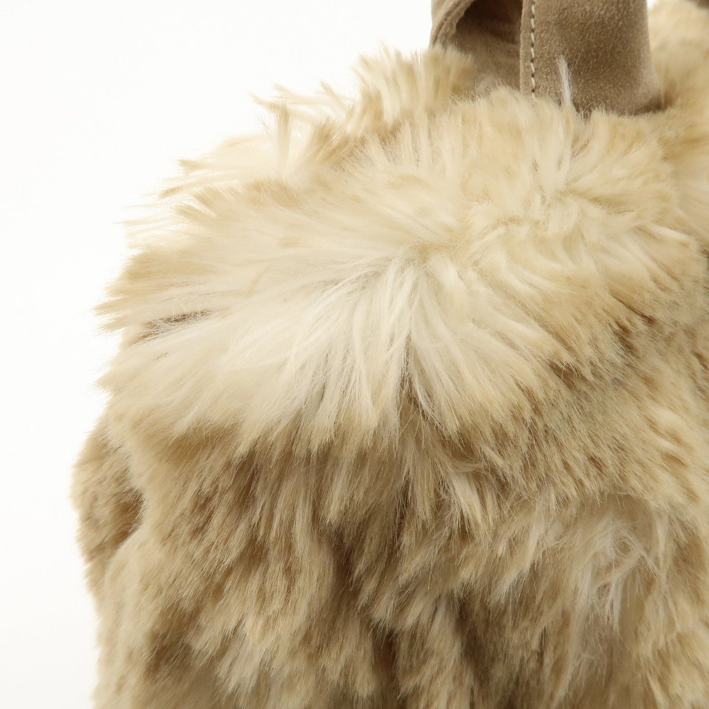 PRADA Eco Lapin Fur Suede Canapa Large Tote Bag Beige BN1918
