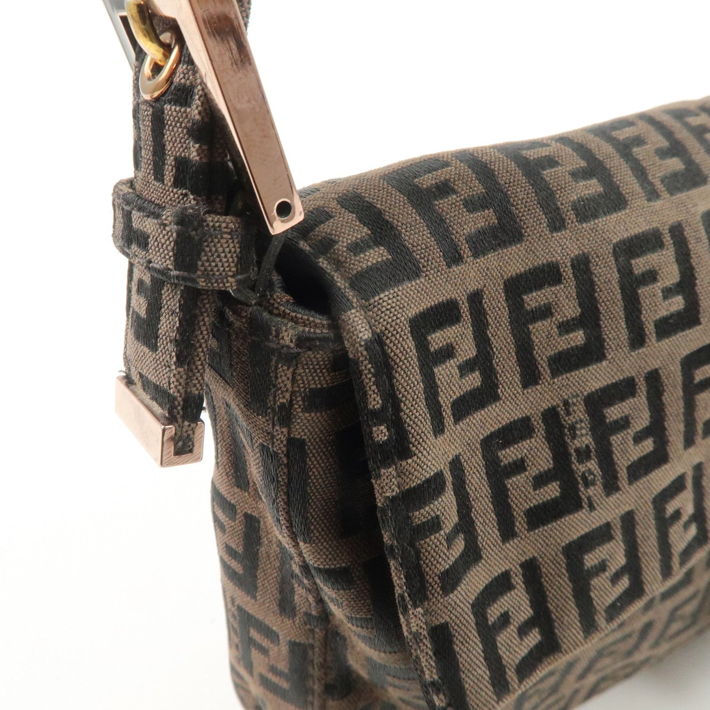 FENDI Mamma Baguette Canvas Shoulder Bag Brown Black 26424