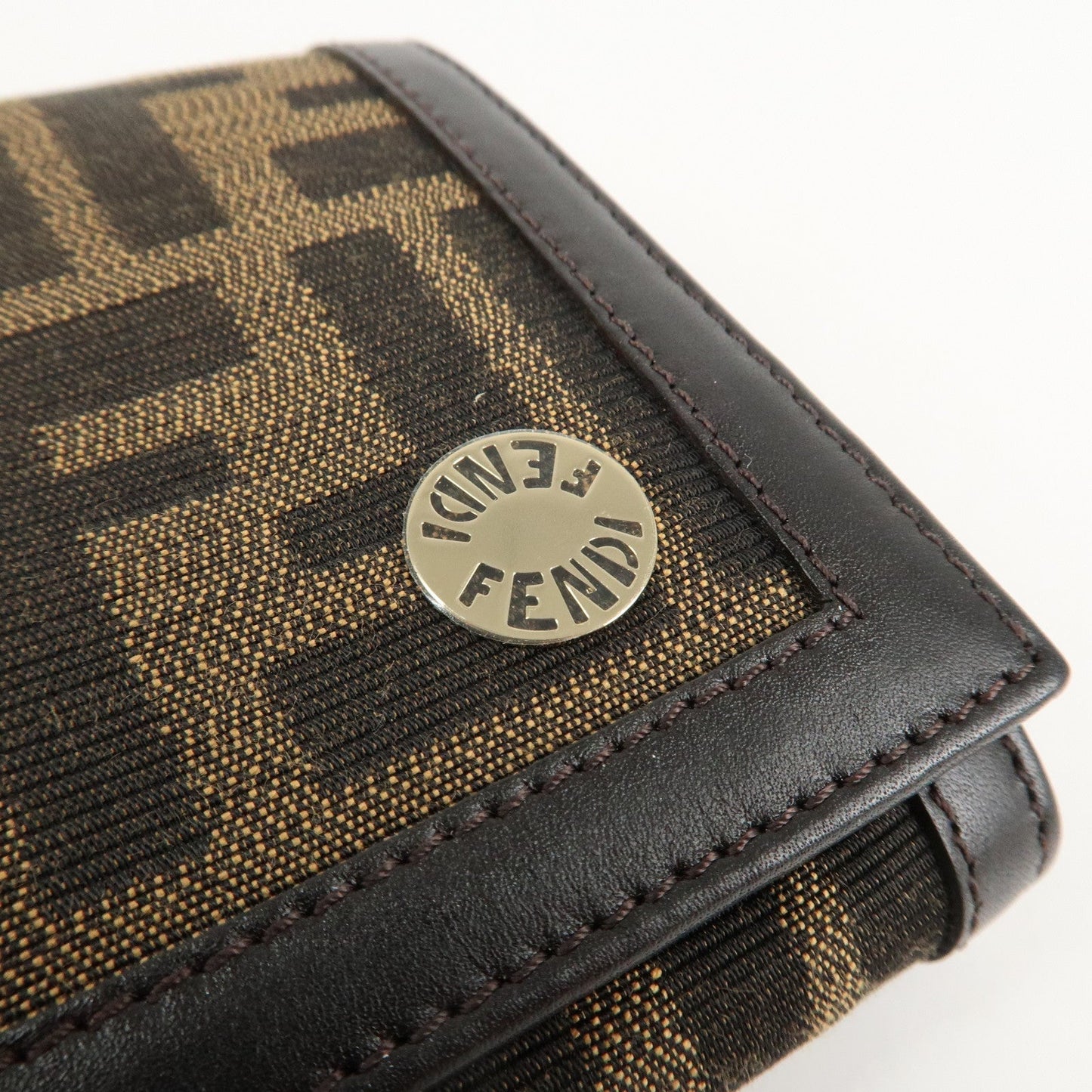 FENDI Zucca Canvas Leather Long Wallet Brown 8M0000