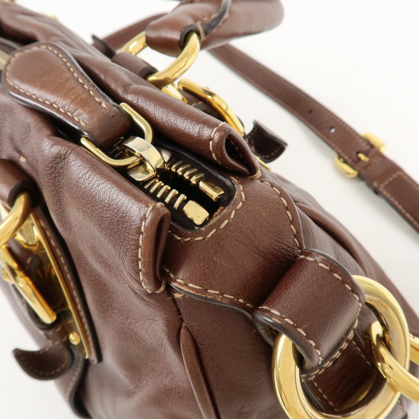 PRADA Leather 2Way Bag Shoulder Bag Hand Bag Brown BN1904