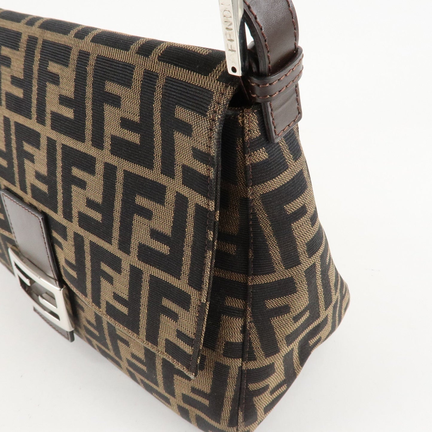 FENDI Mamma Baguette Zucca Canvas Leather Shoulder Bag 26325