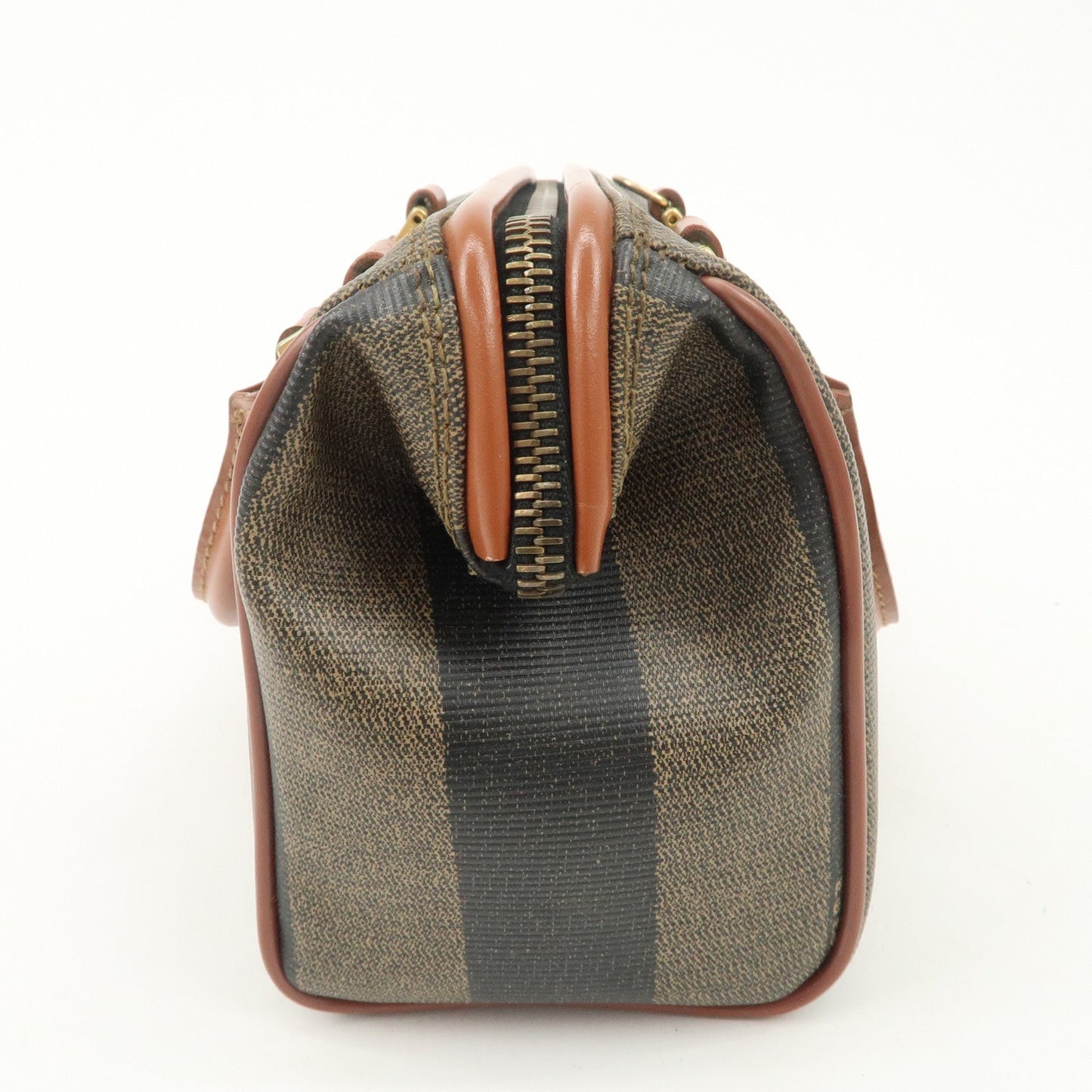 FENDI Pequin PVC Leather 2Way Mini Boston Bag Brown Black