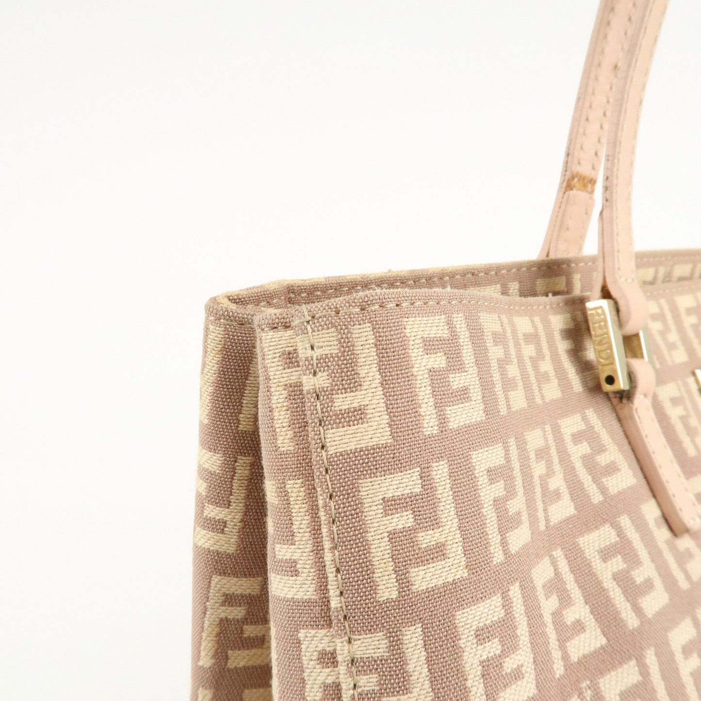 FENDI Zucchino Canvas Leather Tote Bag Pink Beige 8BH133