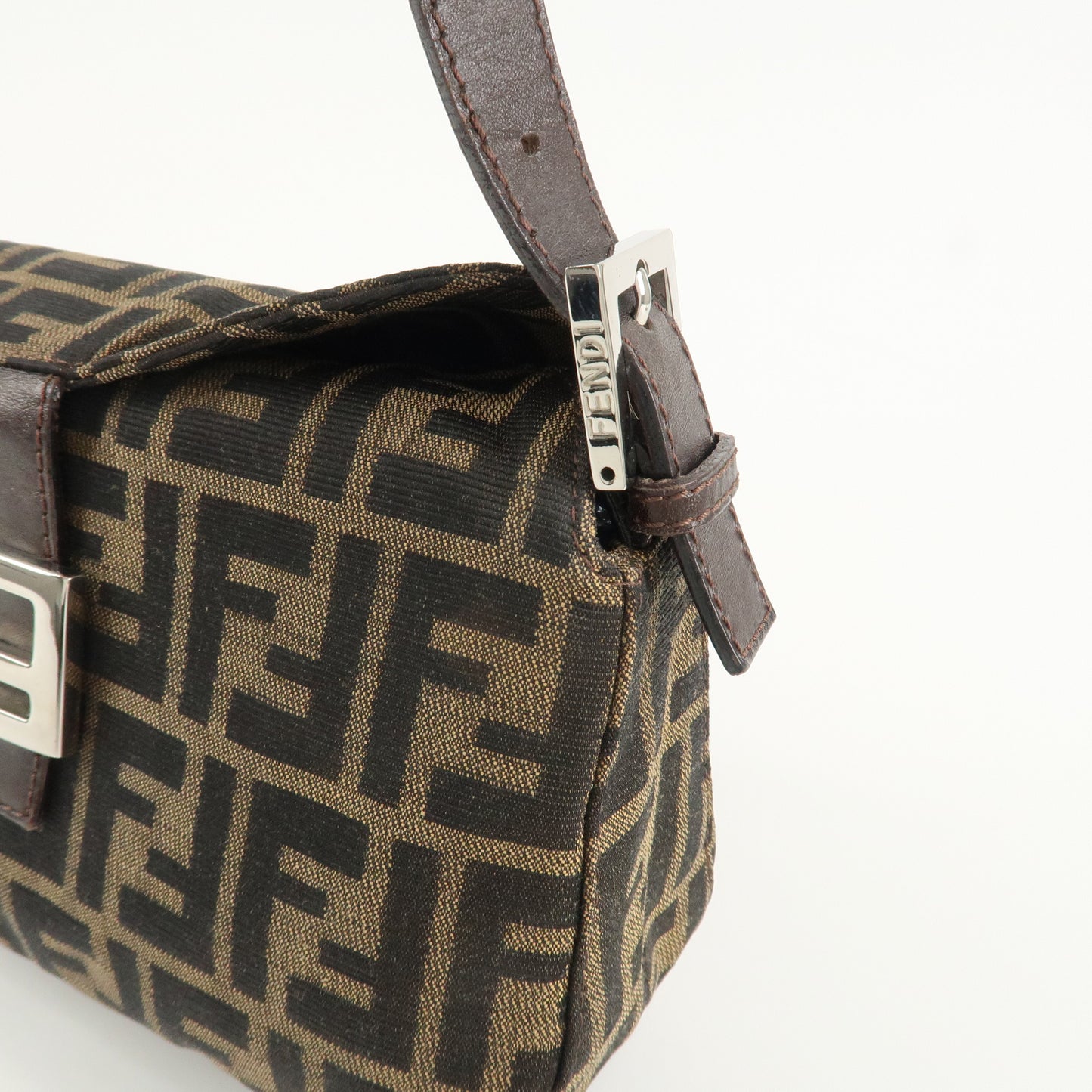 FENDI Zucca Canvas Leather Shoulder Bag Brown Black 26725