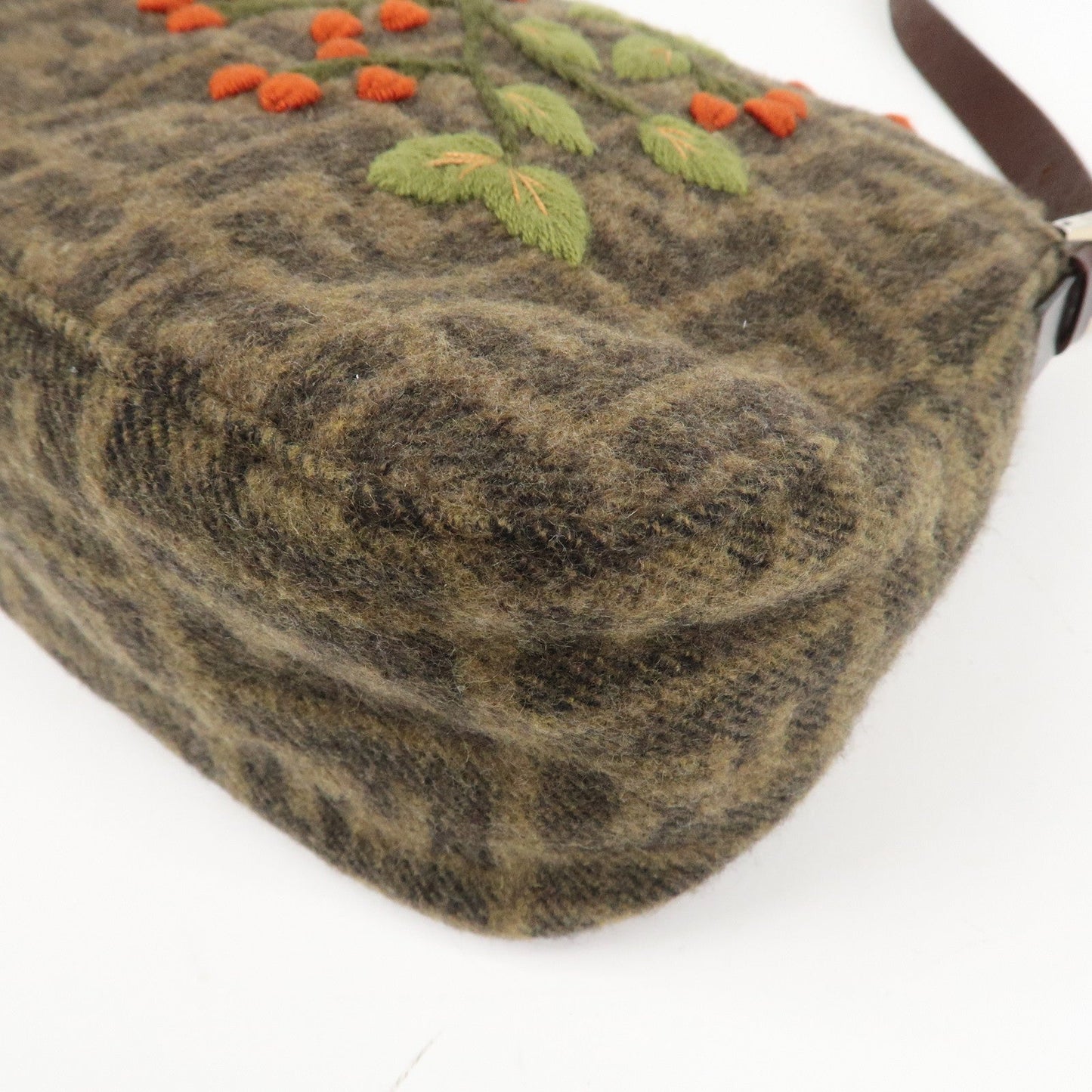 FENDI Mamma Baguette Zucca Wool Leather Shoulder Bag Flower