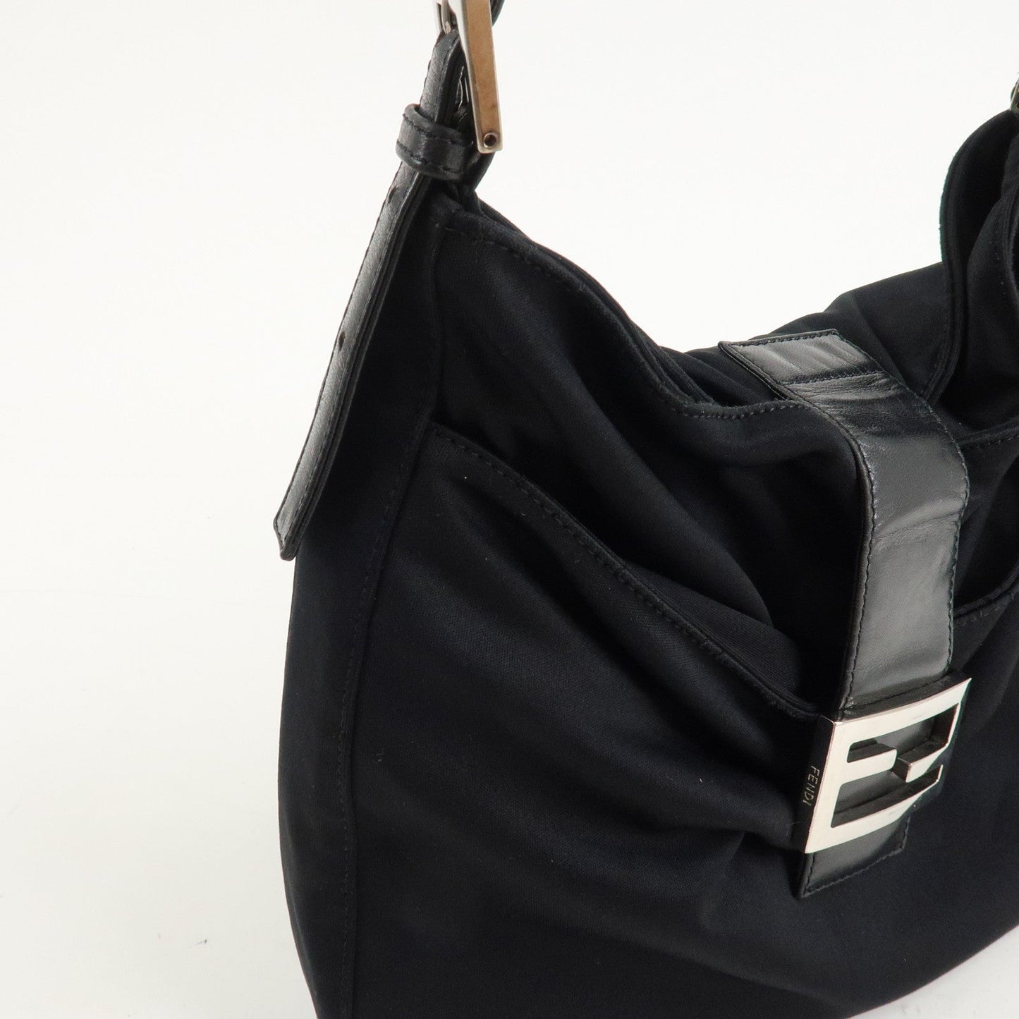 FENDI Polyester Leather Shoulder Bag Black 26727
