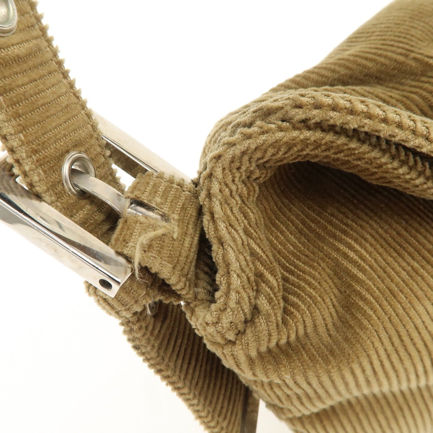 FENDI Mamma Baguette Corduroy Shoulder Bag Khaki 26725