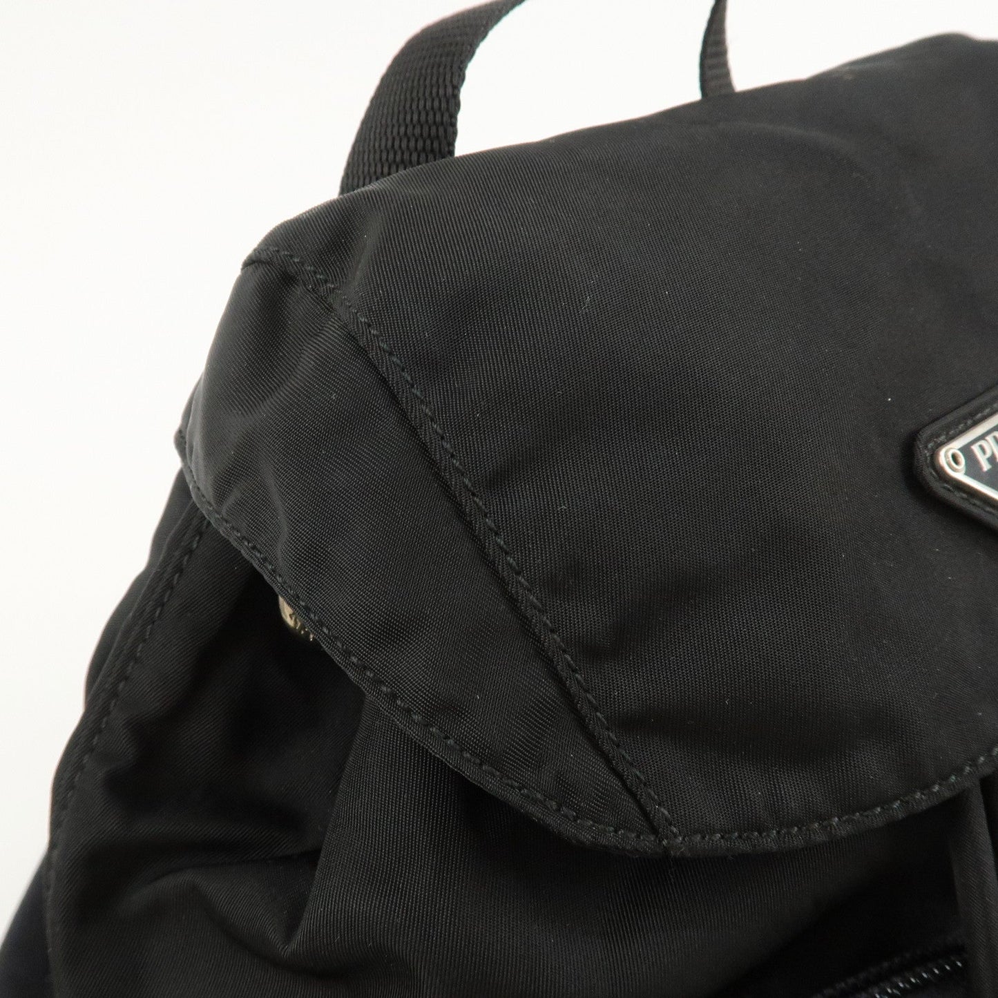 PRADA Triangle Logo Nylon Leather Back Pack Black B5885