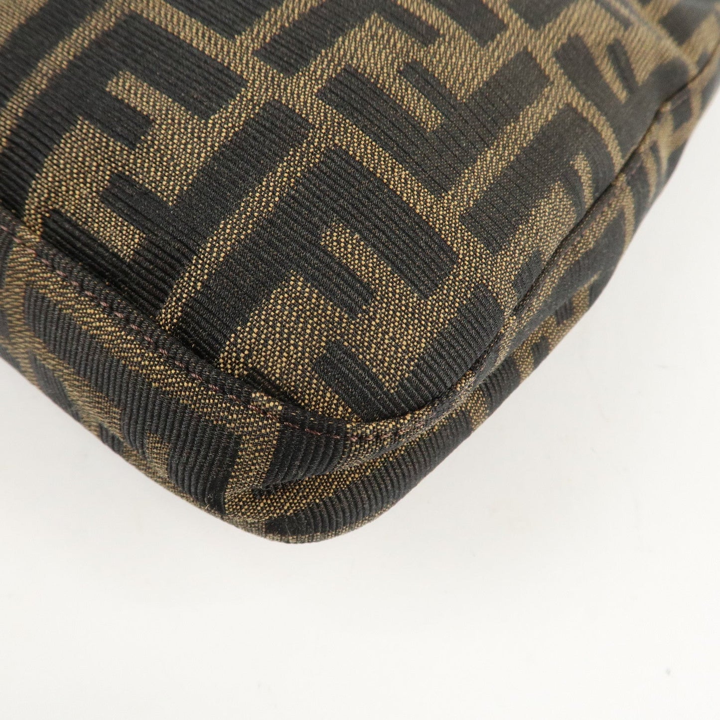 FENDI Zucca Canvas Leather Shoulder Bag Brown Black 26569