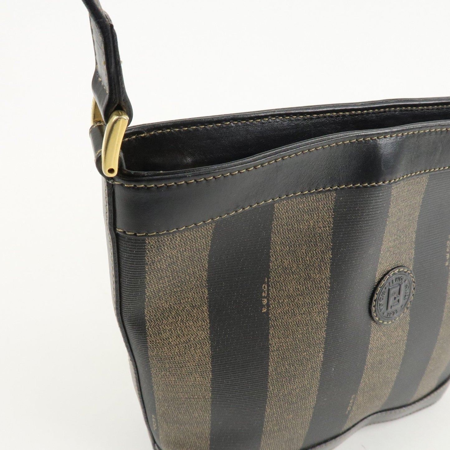 FENDI Pequin PVC Leather Shoulder Bag Black Brown 11644