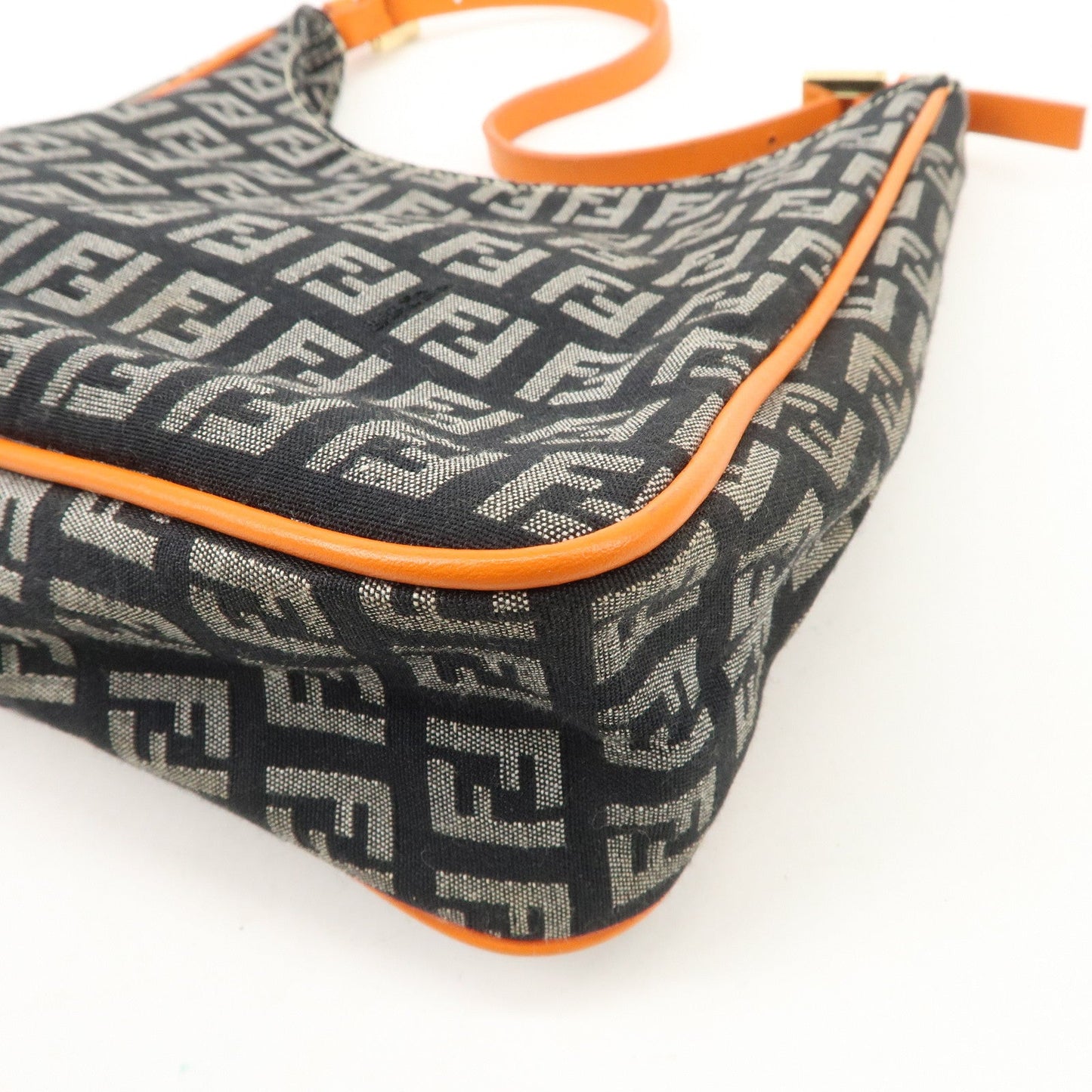 FENDI Zucchino Canvas Leather Shoulder Bag Black White 8BR157