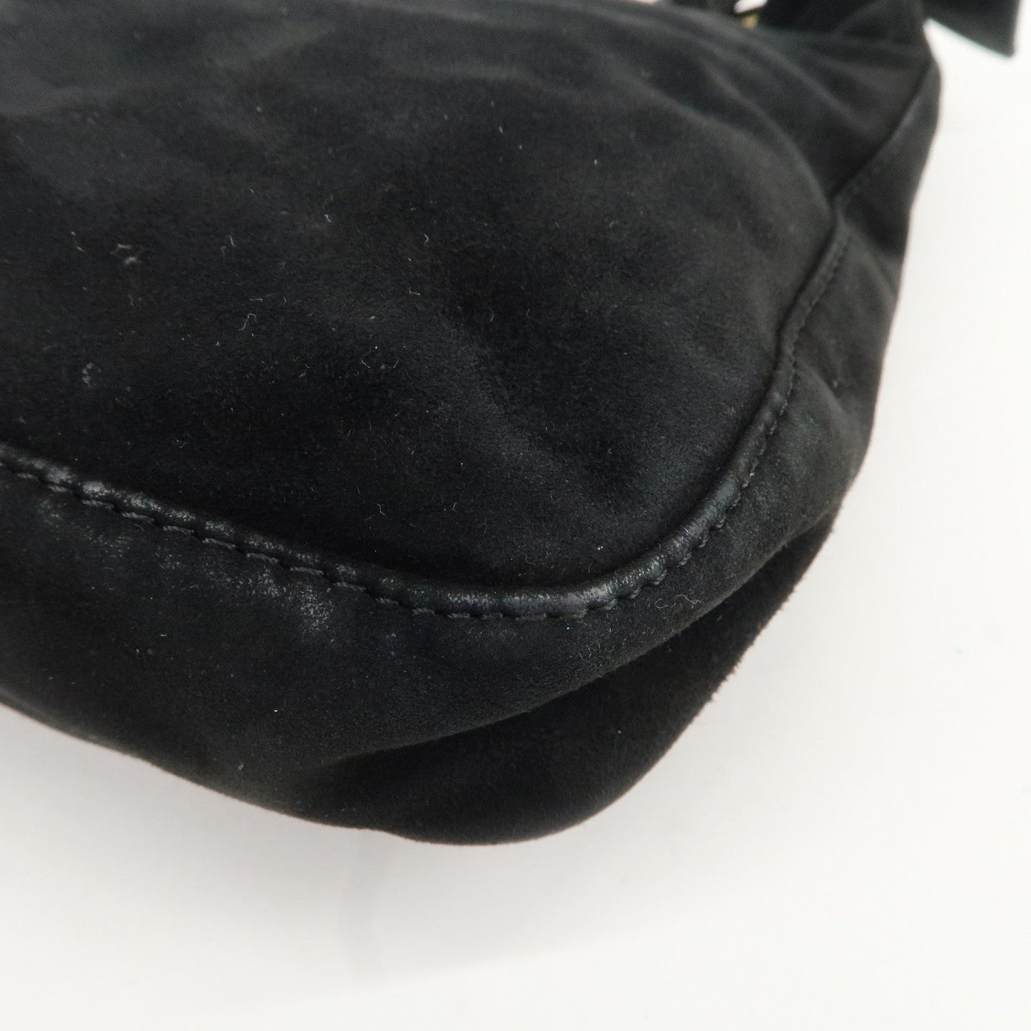 FENDI Suede Leather Shoulder Bag Black 26569