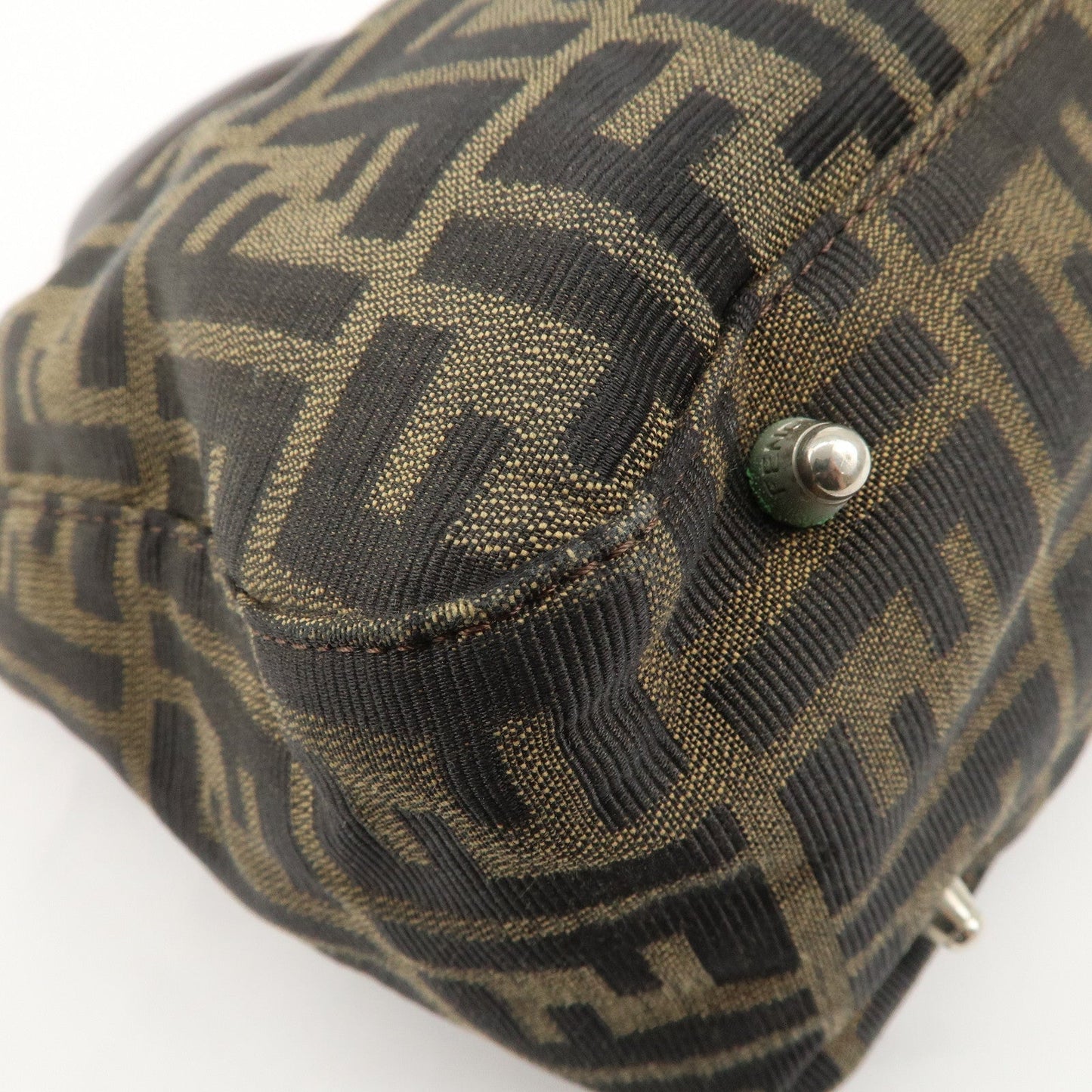 FENDI Zucca Canvas Leather Tote Bag Brown Black 26329