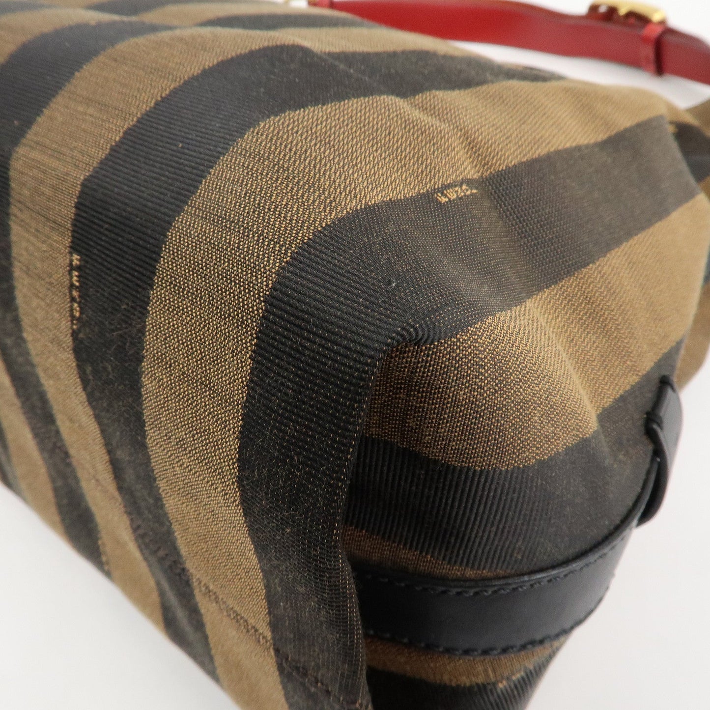 FENDI Pequin Canvas Leather Shoulder Bag Beige Black Brown 8BR653