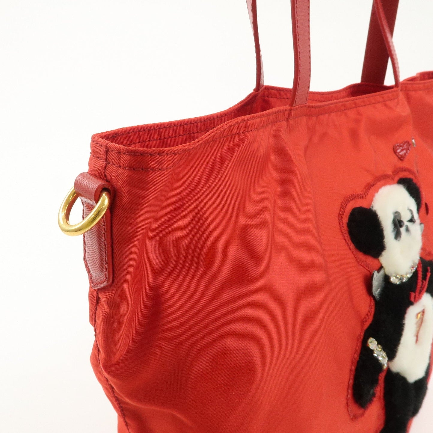 PRADA Nylon Leaather Panda Tote Bag Shoudler Bag Red BR4249