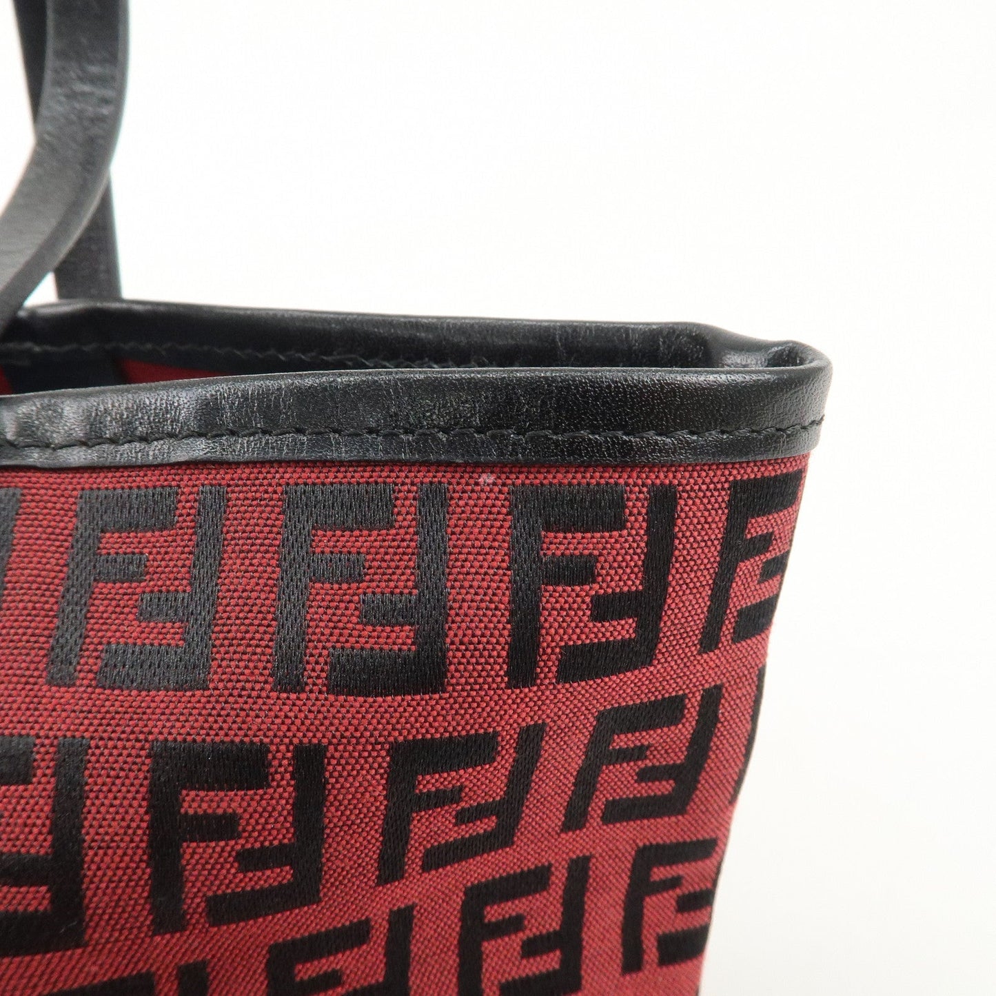 FENDI Zucchino Canvas Leather Mini Tote Bag Red Black 8BH056
