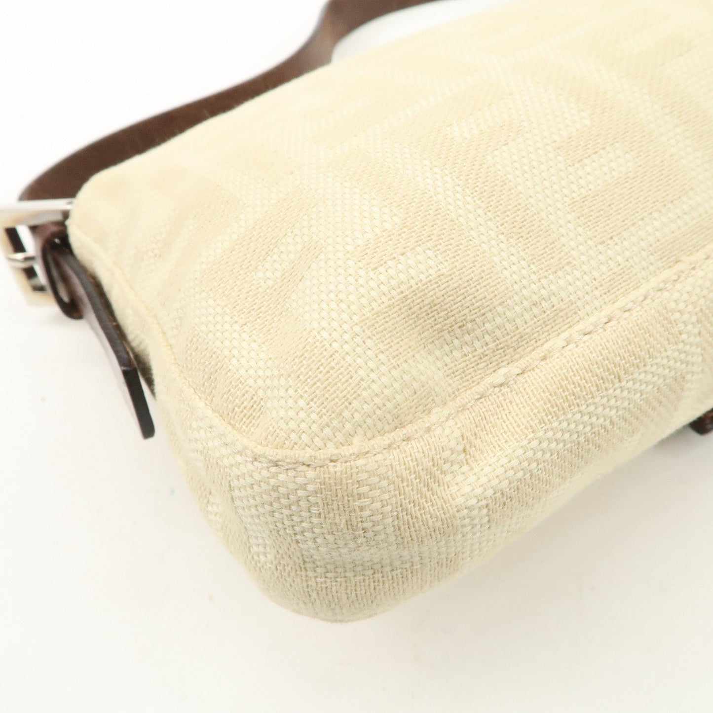 FENDI Zucca Mamma Baguette Canvas Shoulder Bag Beige White 26424