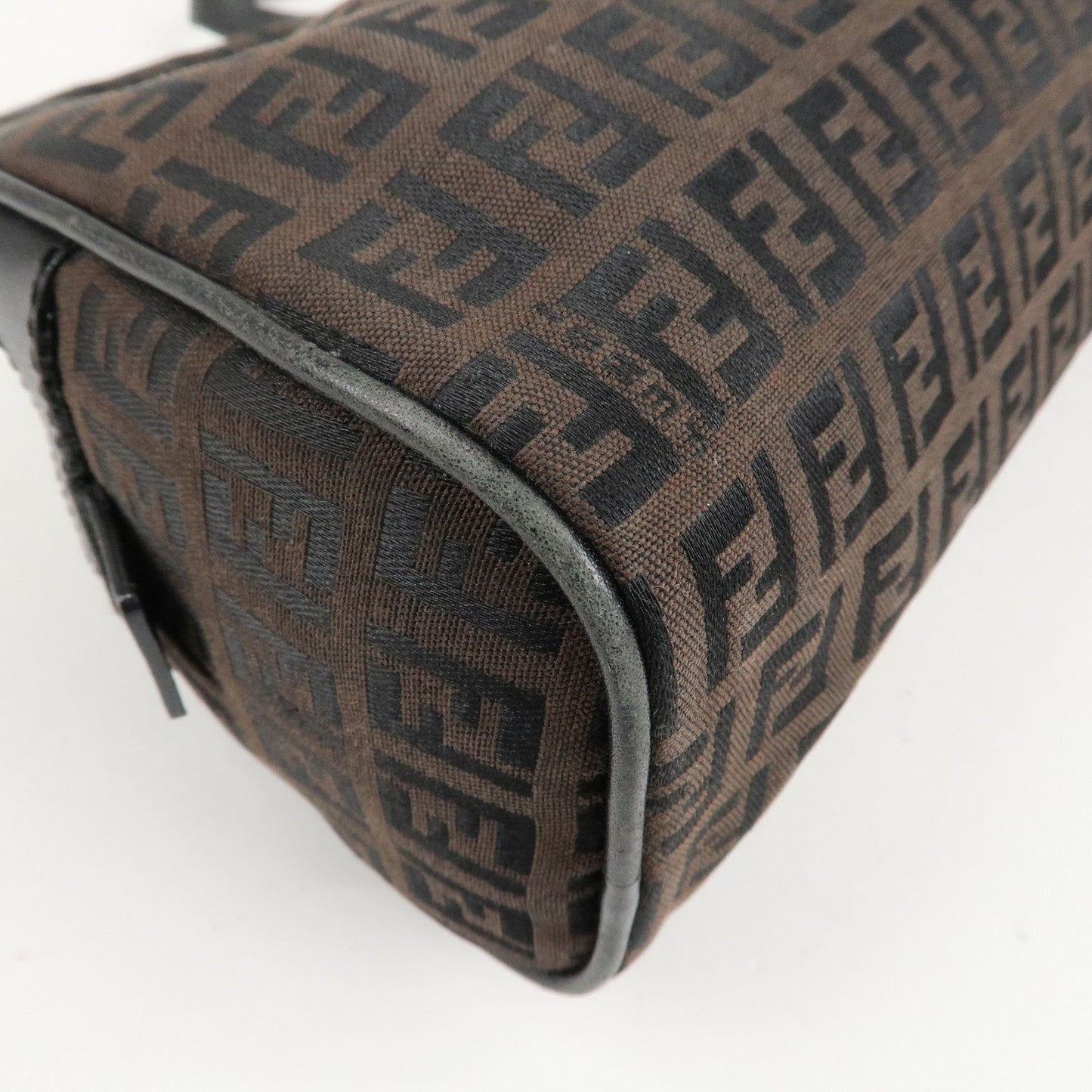 FENDI Zucchino Canvas Leather Hand Bag Brown Black 8BL006