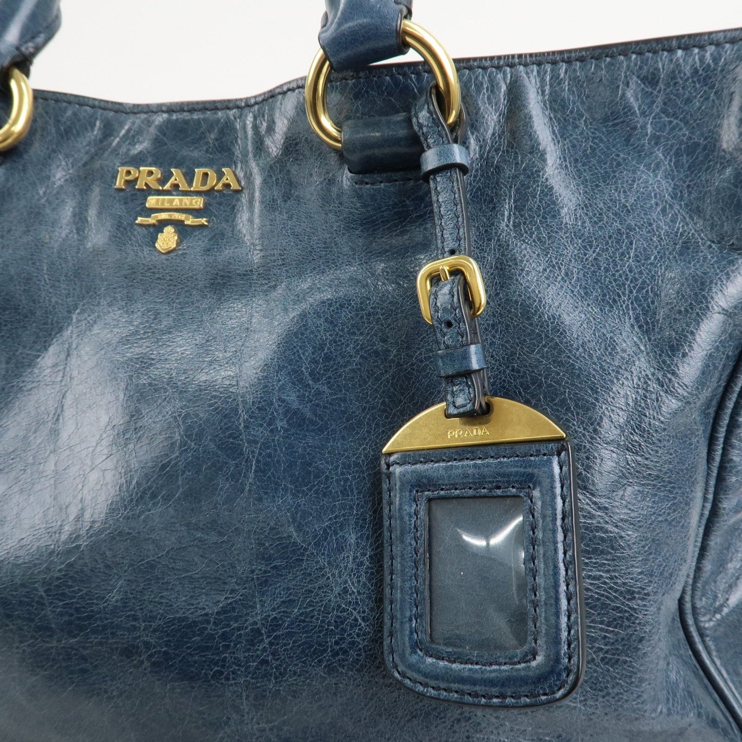 PRADA Leather 2Way Bag Hand Bag Shoulder Bag Blue BN2325