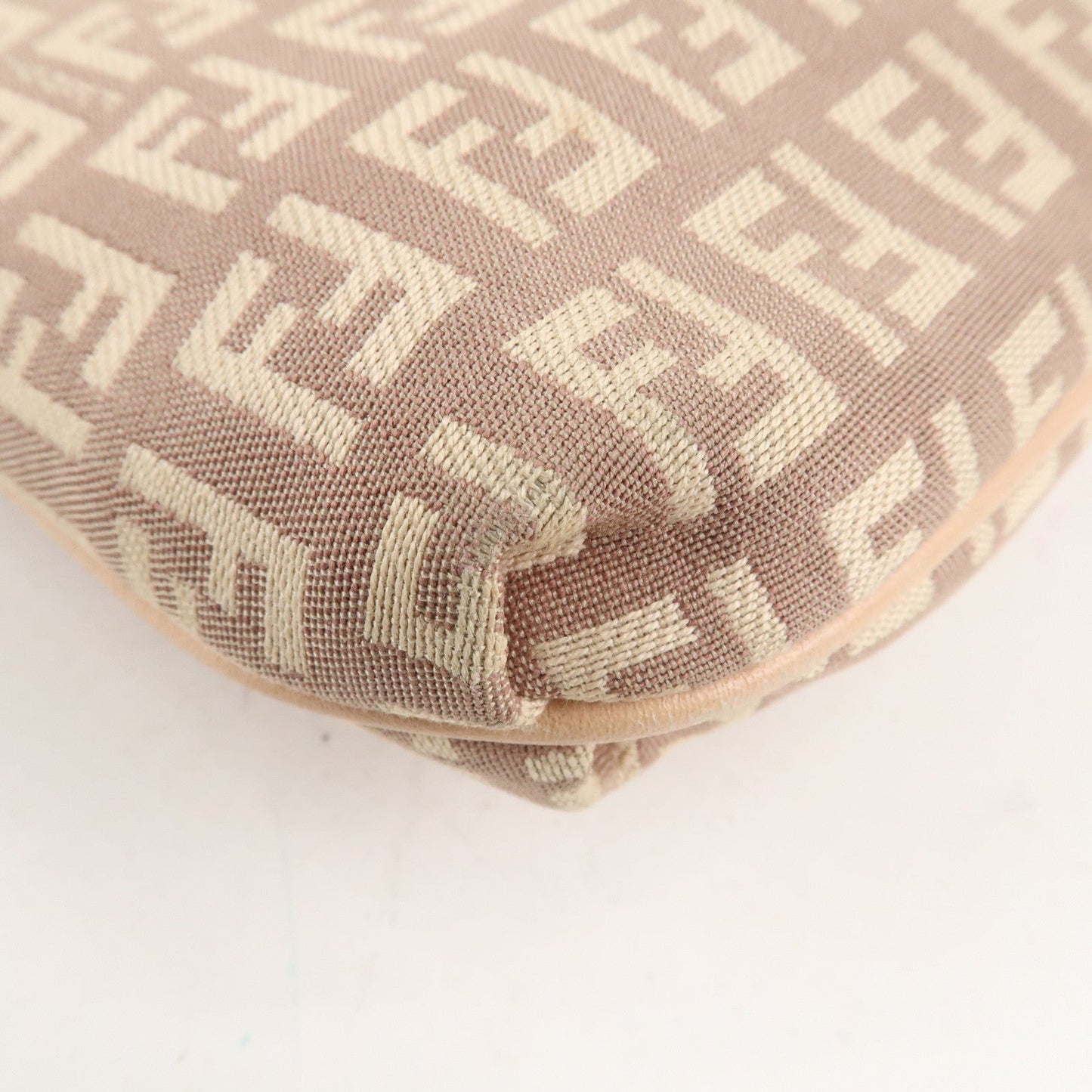 FENDI Zucchino Canvas Leather Shoulder Bag Pink Beige 8BT075
