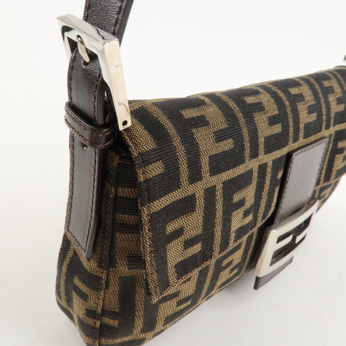 FENDI Mamma Baguette Zucca Canvas Leathr Shoulder Bag 214526424099