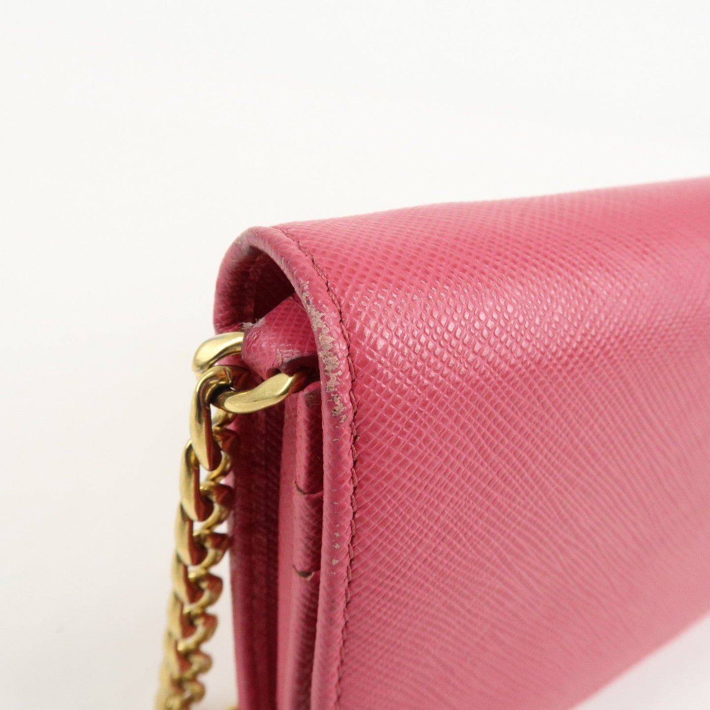 PRADA Saffiano Metal Chain Wallet Shoulder Bag Pink 1DH002