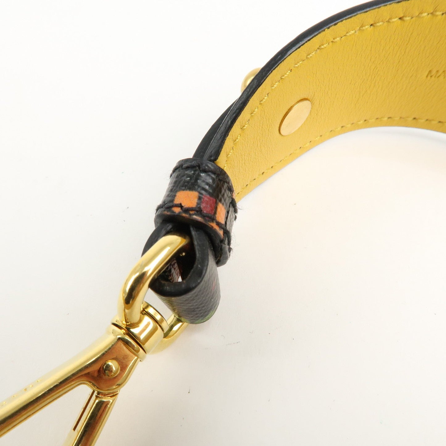 PRADA Leather Palmtree Pattern Shoulder Strap Black