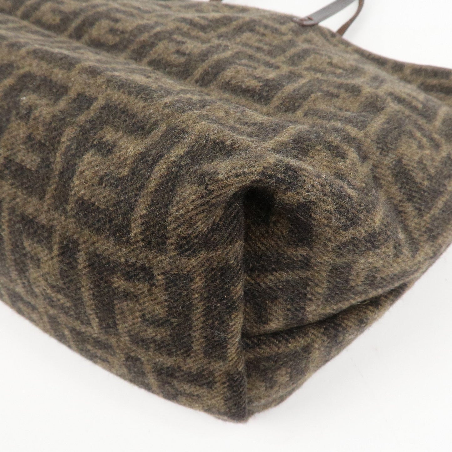 FENDI Zucca Wool Leather Tote Bag Khaki Black Dark Brown