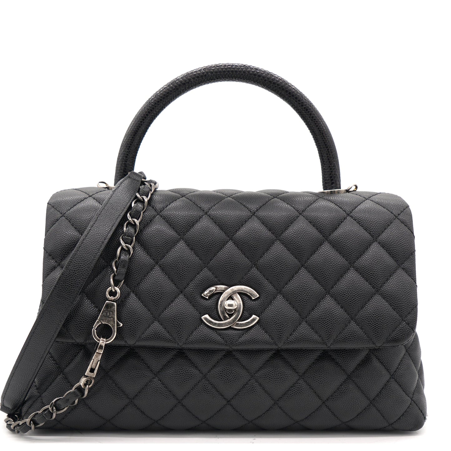 Chanel Black Caviar Leather Medium Coco Top Handle Bag