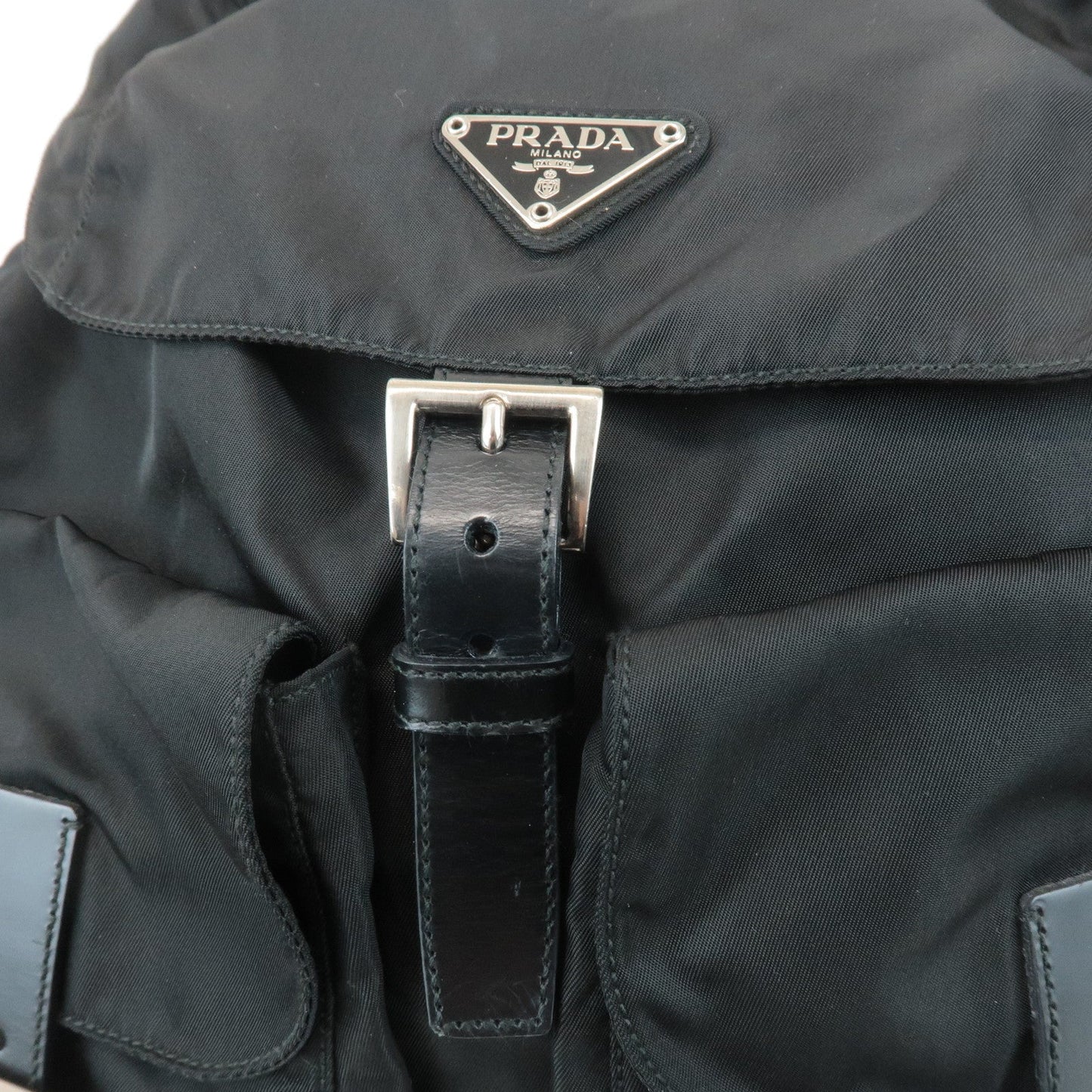 PRADA Triangle Logo Nylon Leather Back Pack Ruck Sack Black B2811