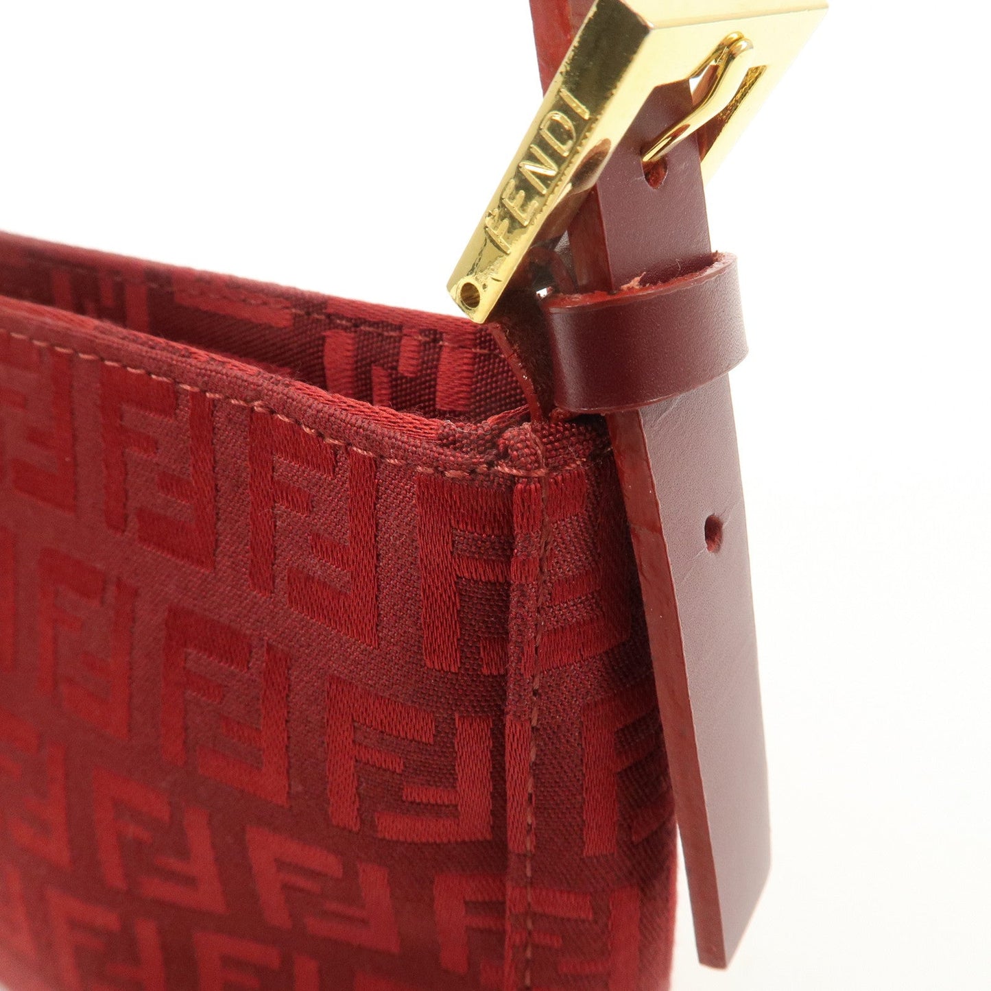 FENDI Zucchino Canvas Leather Shoulder Bag Purse Red 8BR042
