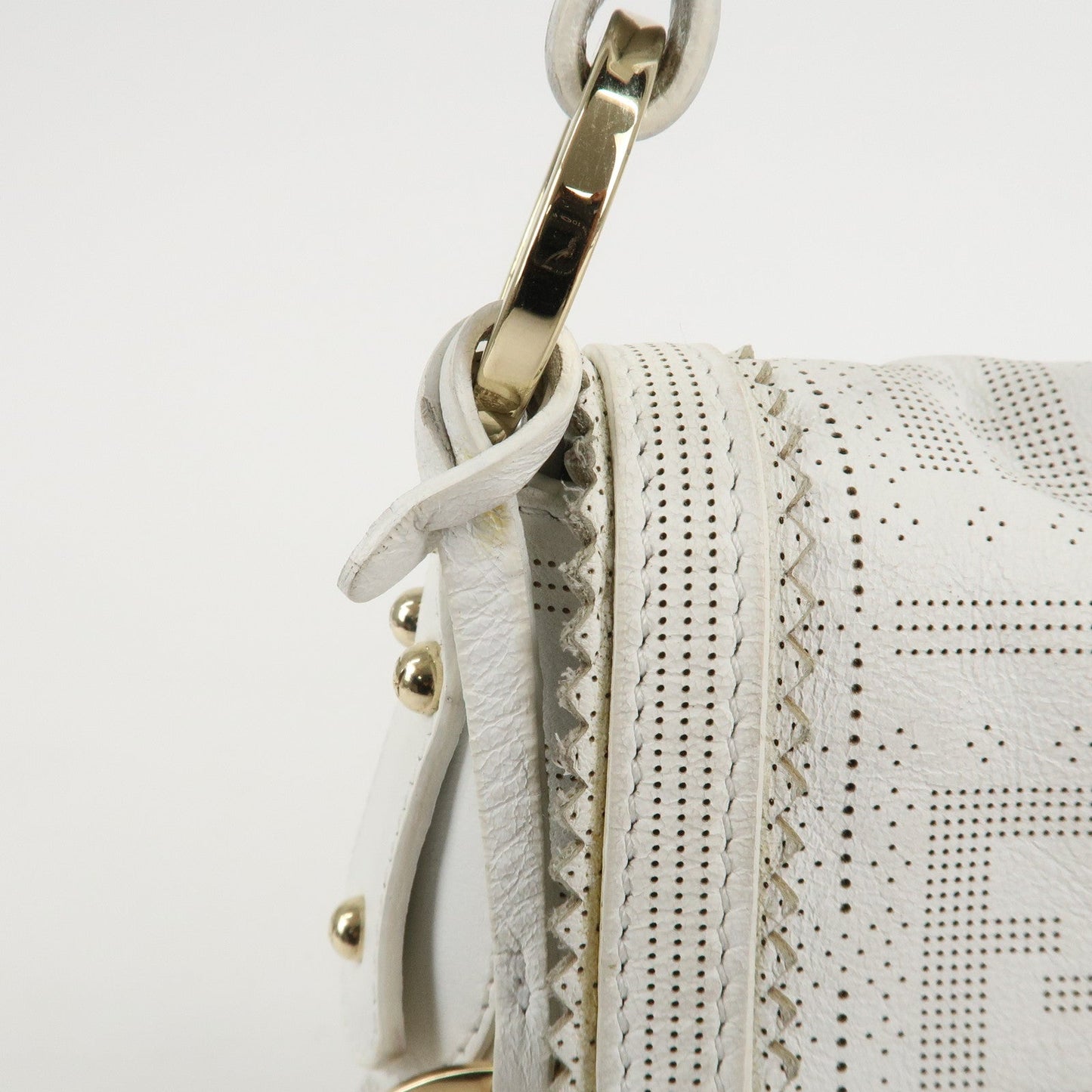 FENDI Zucca Leather Shoulder Bag Hand Bag White 8BR445