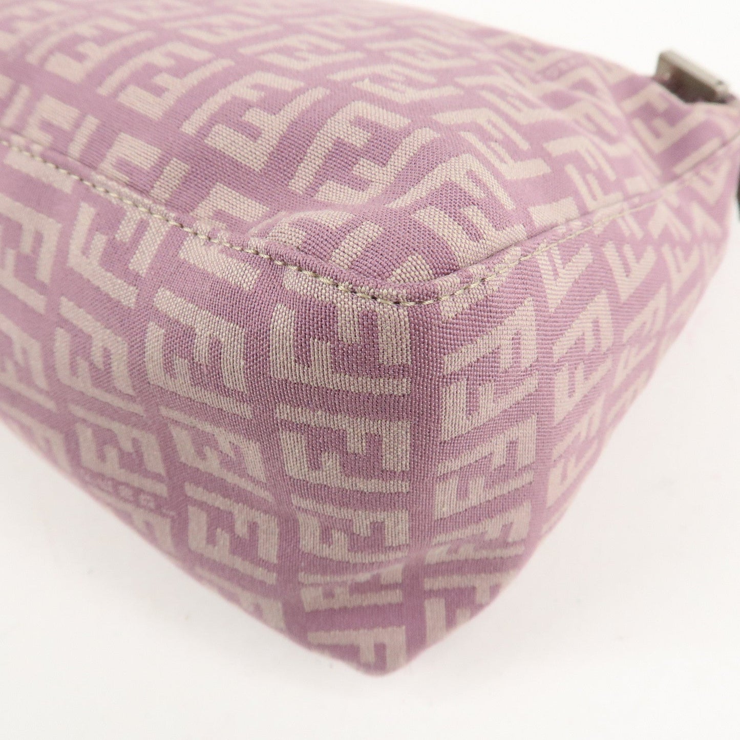 Auth FENDI  Zucchino Canvas Leather Hand Bag Pouch Purple Beige 8N0005  F/S