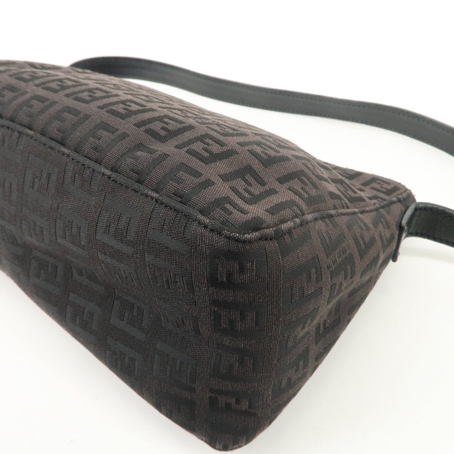 FENDI Zucchino Canvas Leather Shoulder Bag Dark Brown 8BR444