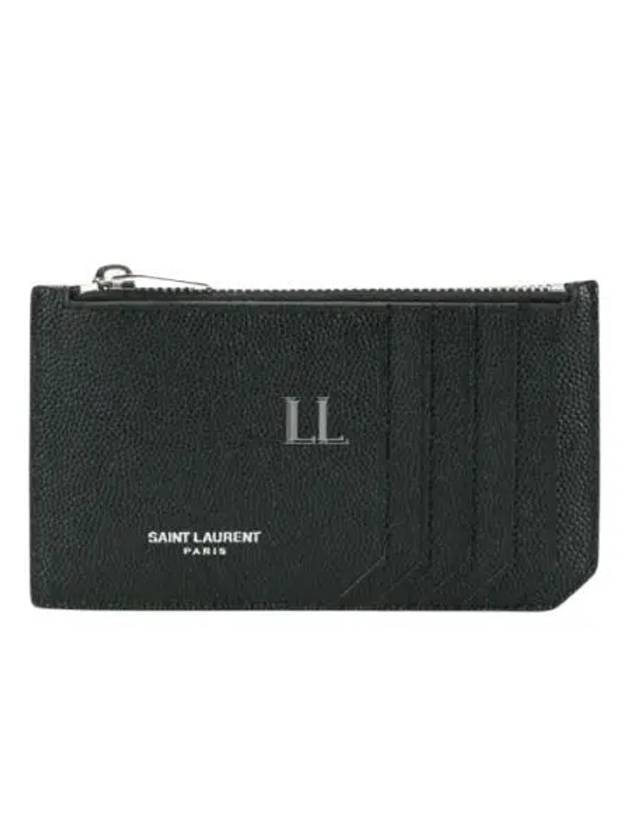 Luxury Saint Laurent Trending 2025 Leather Zipper Classic Fragment Card Wallet Black