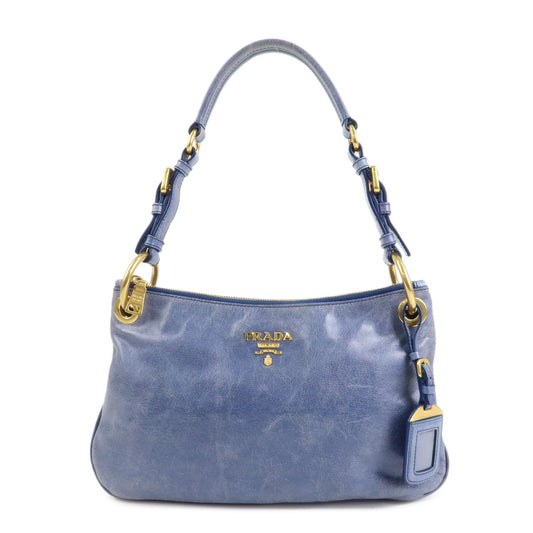 PRADA Leather Shoulder Bag Hand Bag Blue BR4984