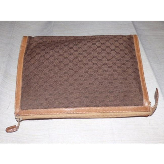 Gucci Vintage Purses Brown Leather And Gg Leather Clutch