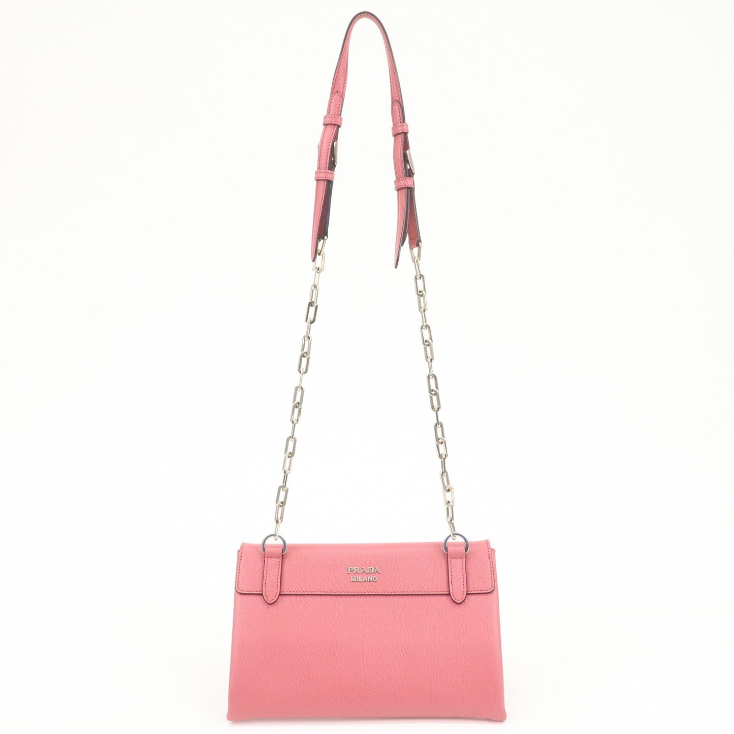 PRADA Embossed Leather Chain Shoulder Bag Crossbody Bag Pink BT0992
