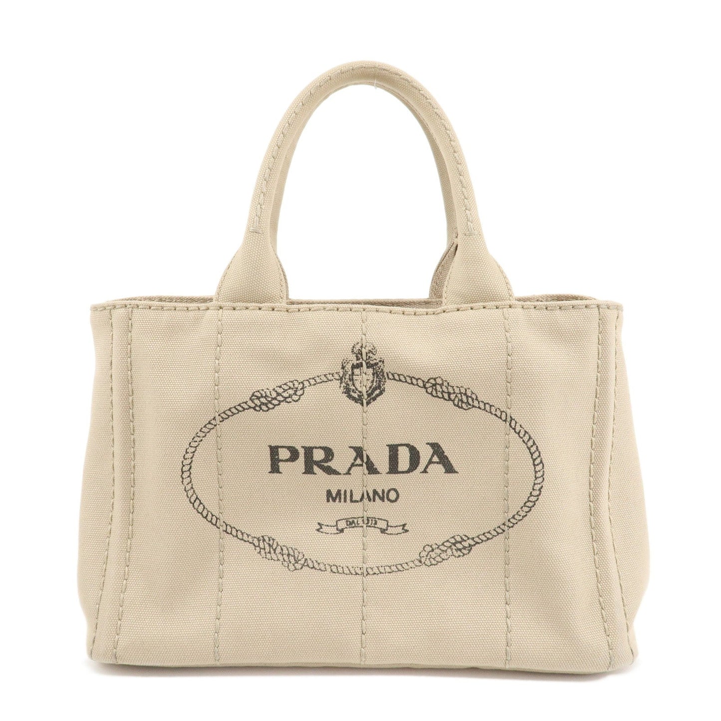 PRADA Logo Canapa Mini Canvas Tote Bag Hand Bag Beige 1BG439