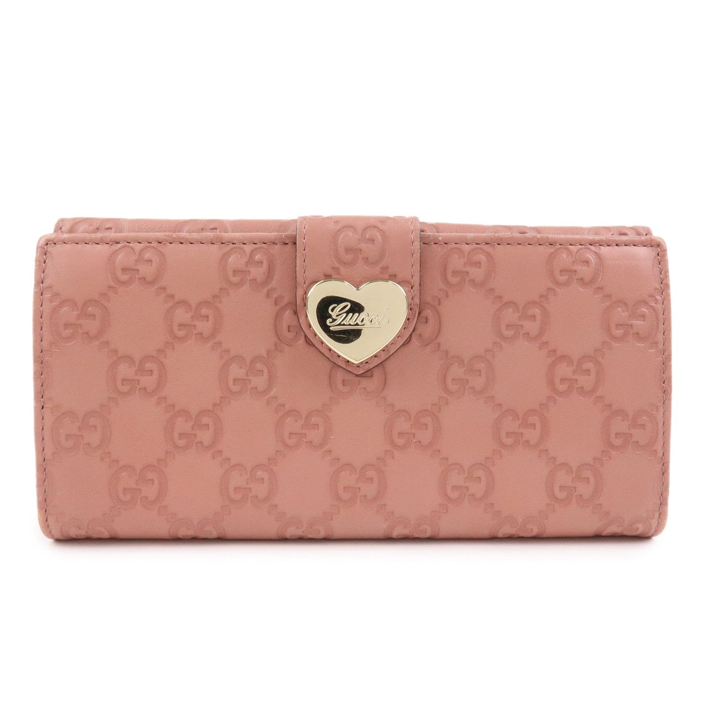 GUCCI Guccissima Lovely Heart Leather Long Wallet Pink 203550