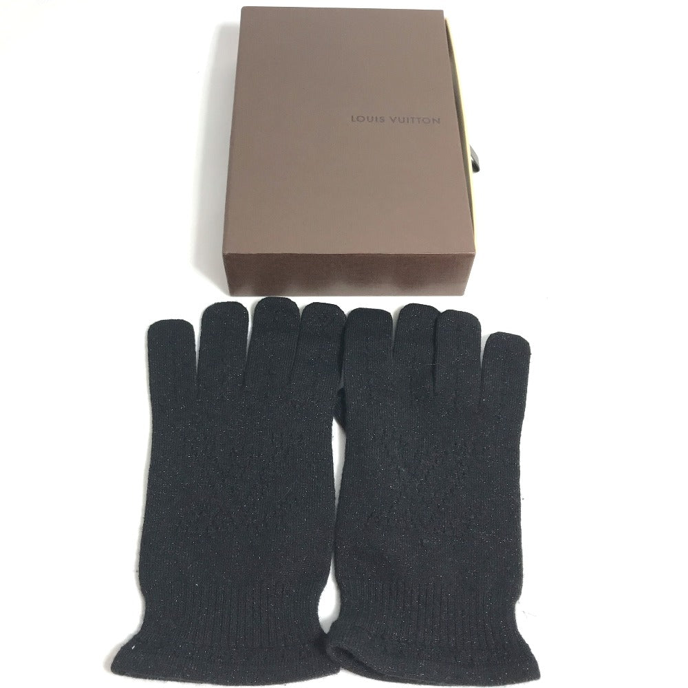 LOUIS VUITTON gloves Cashmere, Silk black knit Monogram lame Women