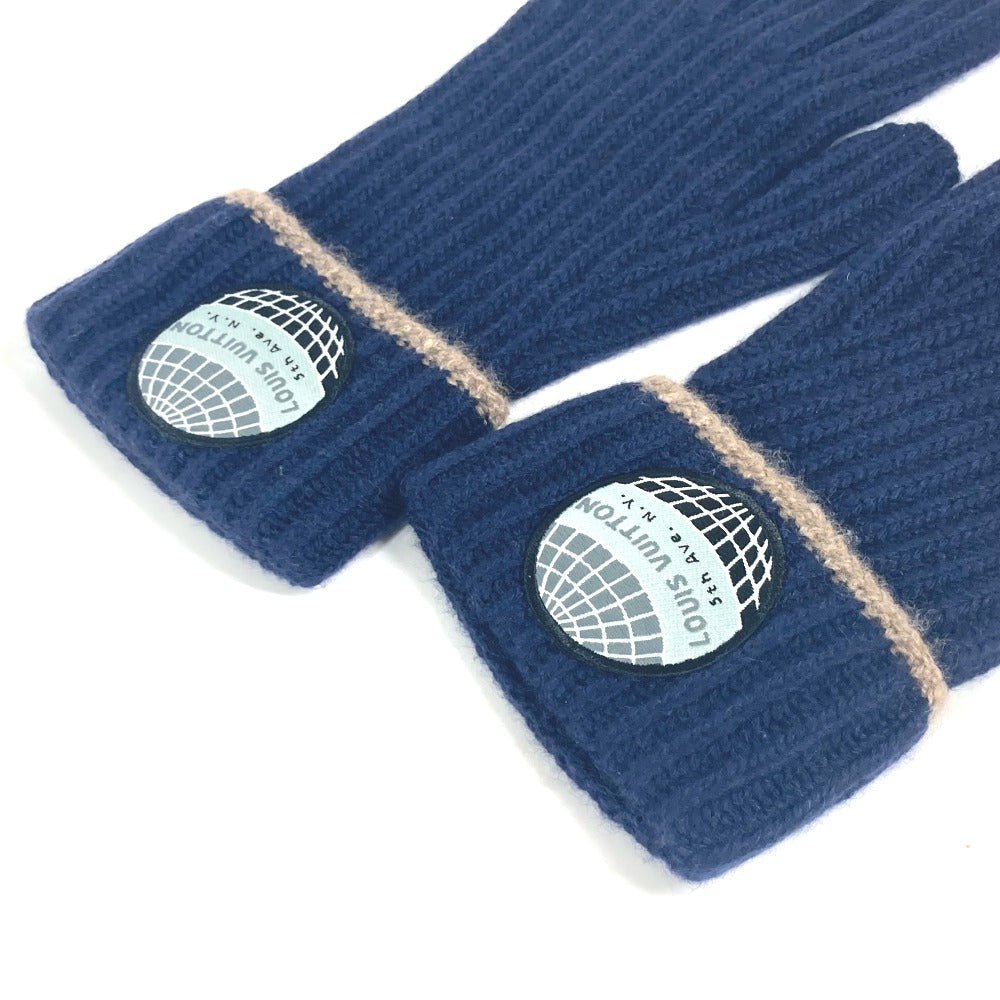 LOUIS VUITTON gloves cashmere Navy logo patch mens