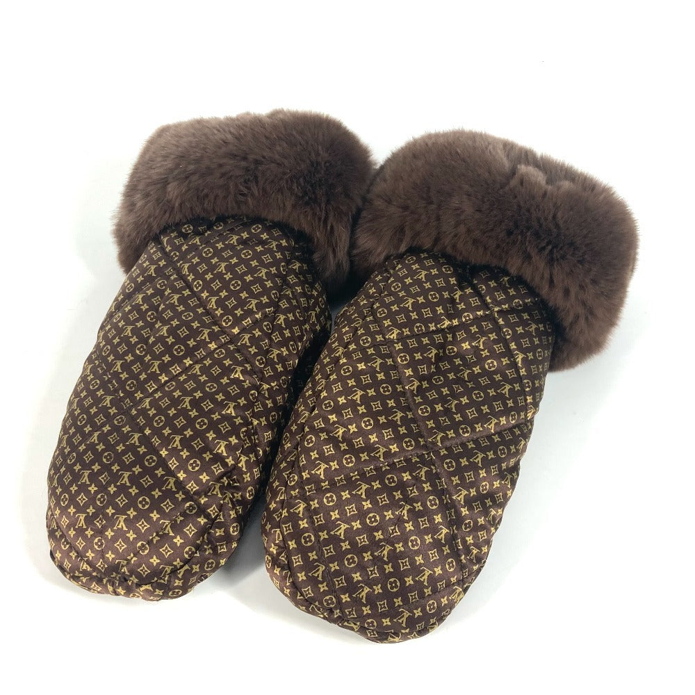 LOUIS VUITTON gloves M74273 Silk , Rabbit Brown monogram fur Morphle Igloo Mittens Women
