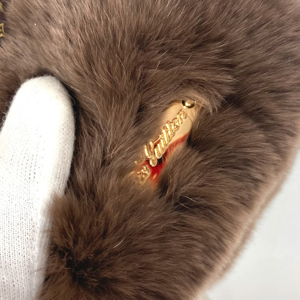 LOUIS VUITTON gloves M74273 Silk , Rabbit Brown monogram fur Morphle Igloo Mittens Women