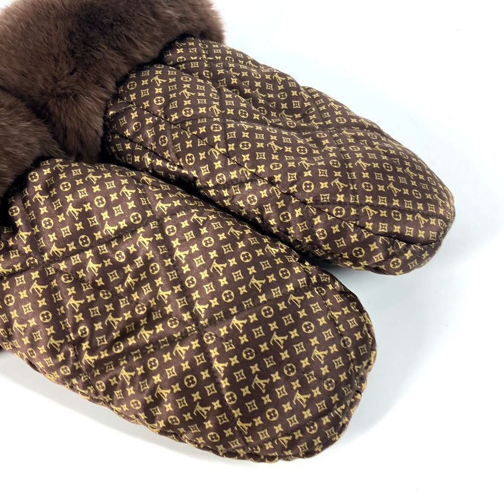 LOUIS VUITTON gloves M74273 Silk , Rabbit Brown monogram fur Morphle Igloo Mittens Women