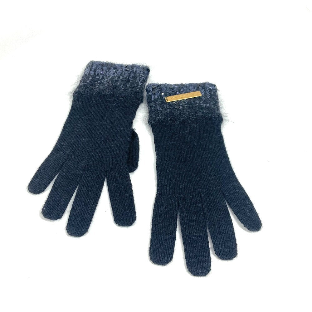 LOUIS VUITTON gloves Wool, Mohair gray Metal plate Sequin logo Women