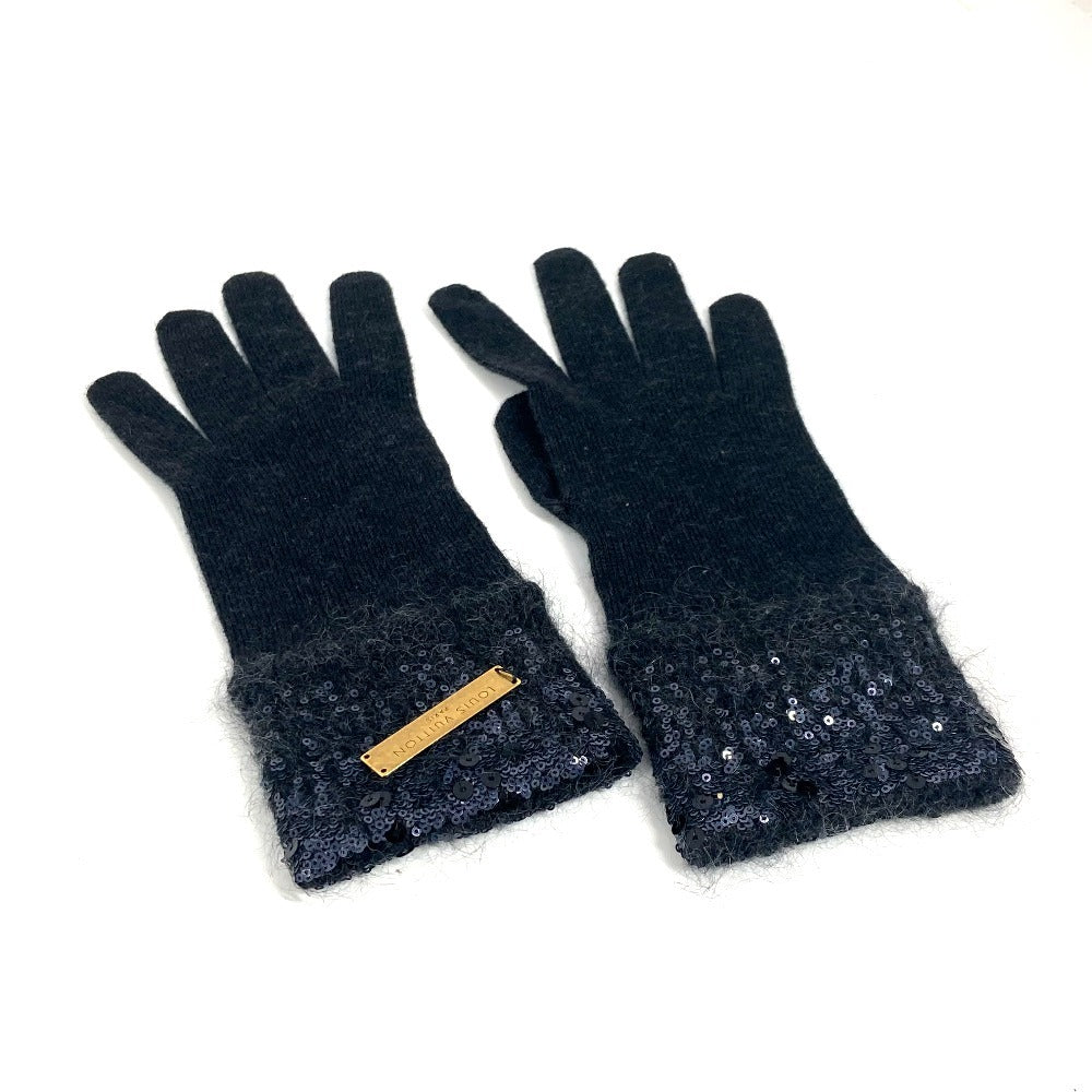 LOUIS VUITTON gloves Wool, Mohair gray Metal plate Sequin logo Women